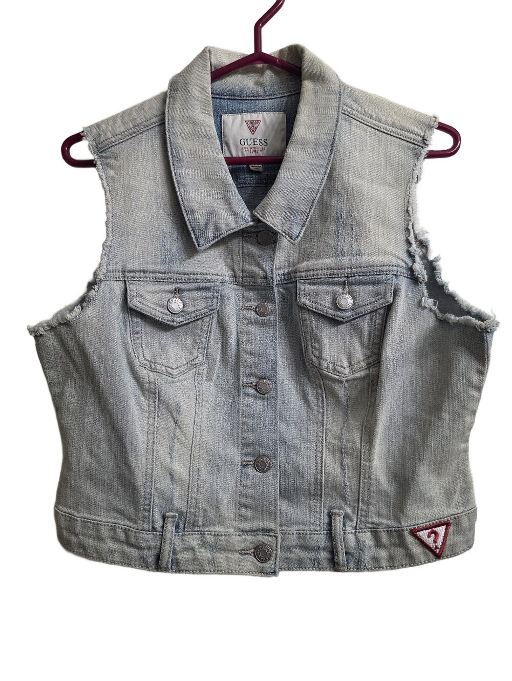 Guess Distressed Light Wash Denim Vest Frayed - Size XL